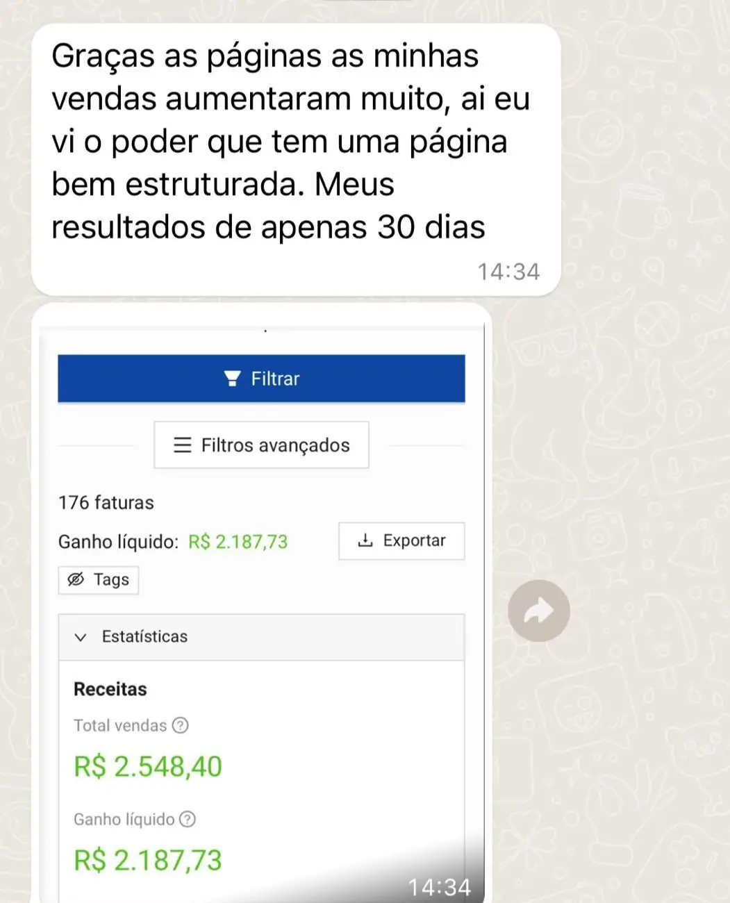 Captura de tela de aluno mostrando resultados positivos com o Método