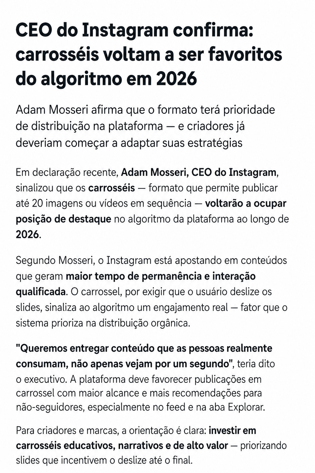Notícia sobre Carrosséis no Instagram